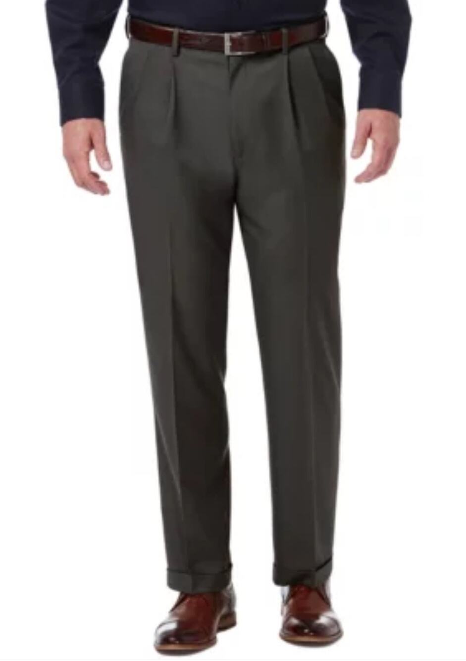 Bachrach Grey Wool Blend Double Pleat Dress Pant Mens 40x30 High Rise Cuffed Hem